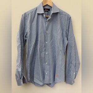 Casablanca Cotton Blue Plaid Button Up Dress Shirt Size Medium *Flaws